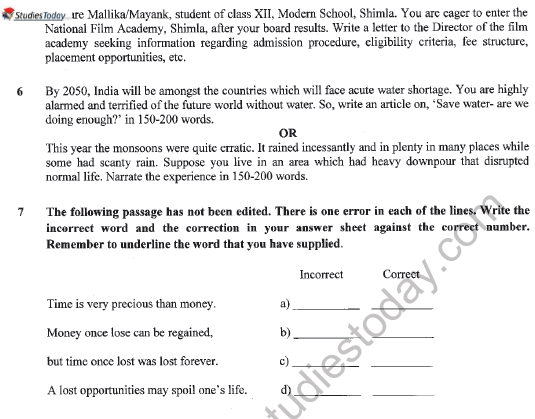 CBSE Class 11 English Question Paper Set U Solved 8