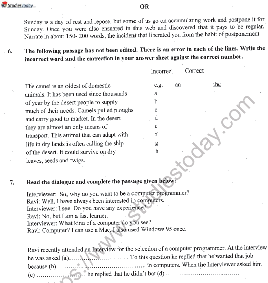 CBSE Class 11 English Question Paper Set Z Solved 8