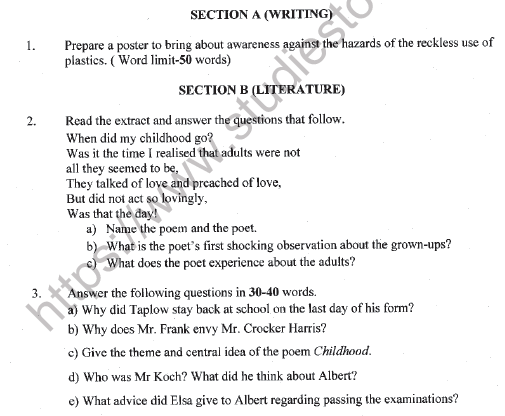 CBSE Class 11 English Worksheet Set I Solved 1