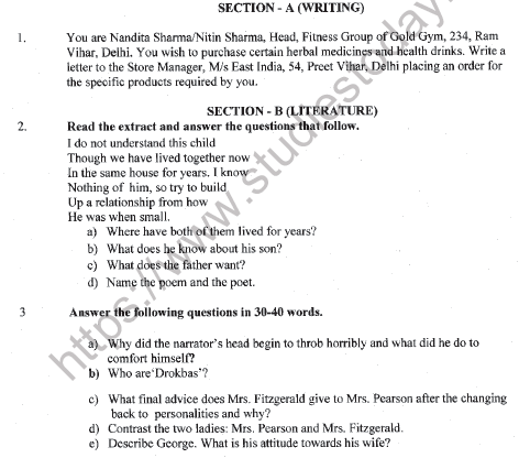 CBSE Class 11 English Worksheet Set L Solved