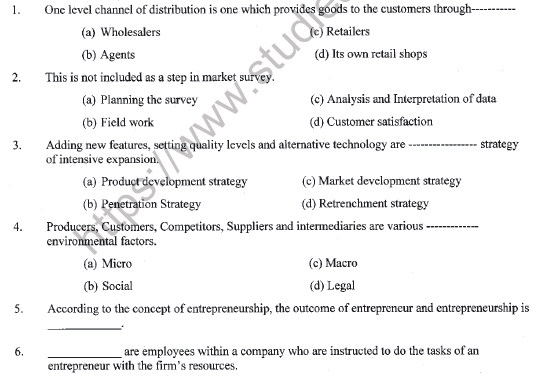 CBSE Class 11 Entrepreneurship Question Paper Set A Solved 1