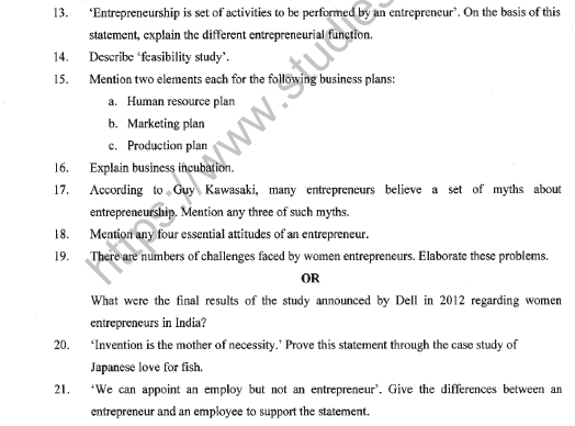 CBSE Class 11 Entrepreneurship Question Paper Set F Solved 3