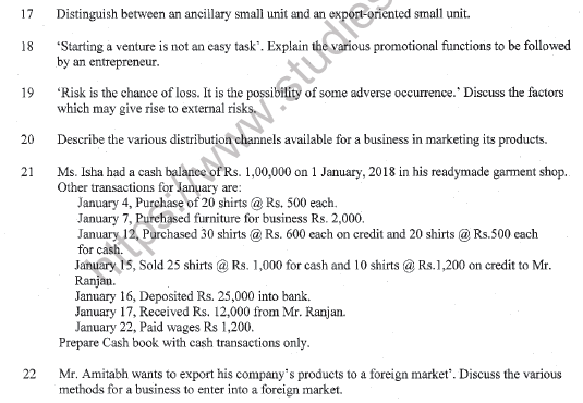 CBSE Class 11 Entrepreneurship Question Paper Set G Solved 3