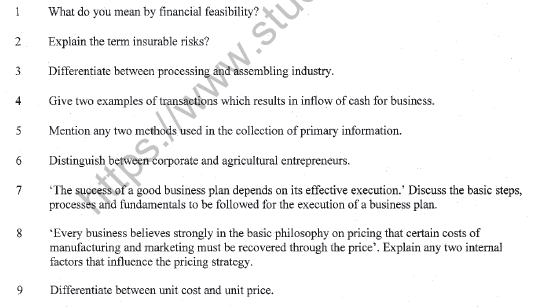 CBSE Class 11 Entrepreneurship Question Paper Set H Solved 1