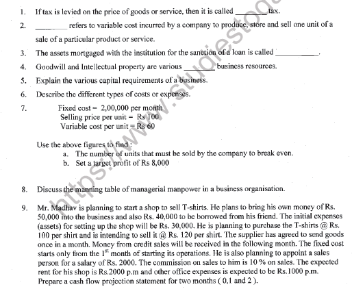 CBSE Class 11 Entrepreneurship Worksheet Set C Solved 1