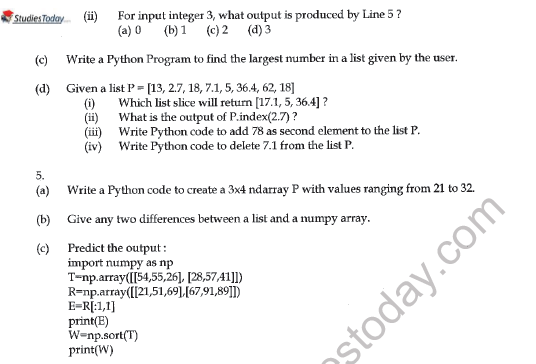 CBSE Class 11 Informatics Practices Question Paper Set V Solved 4