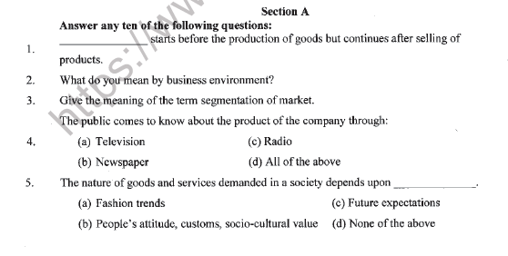 CBSE Class 11 Marketing Sample Paper Set D Solved 1
