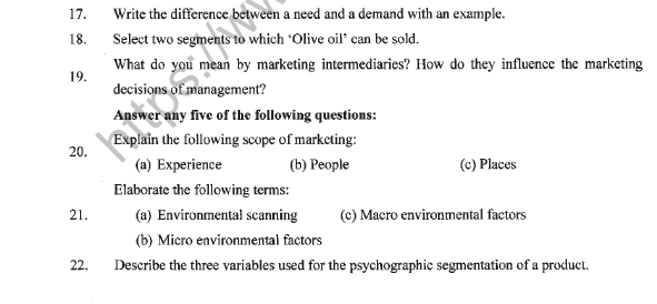 CBSE Class 11 Marketing Sample Paper Set D Solved 3