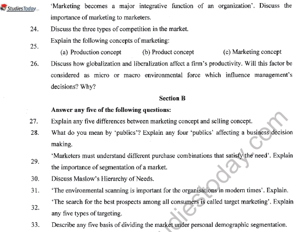 CBSE Class 11 Marketing Sample Paper Set D Solved 4