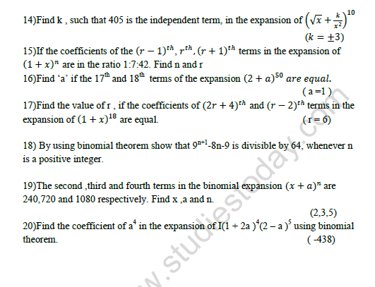 CBSE Class 11 Mathematics Binomial Theorem Worksheet Set A 2