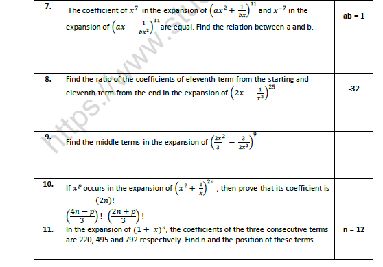 CBSE Class 11 Mathematics Binomial Theorem Worksheet Set B 2