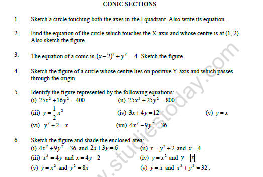 CBSE Class 11 Mathematics Conic Sections Worksheet 1