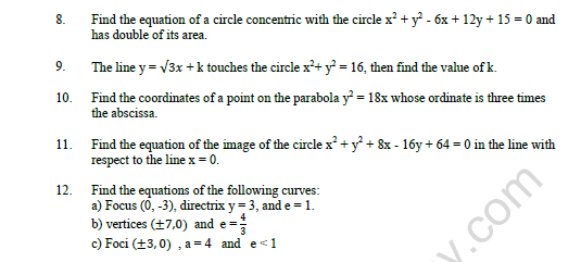 CBSE Class 11 Mathematics Conic Sections Worksheet 3