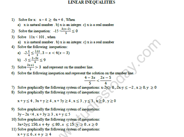CBSE Class 11 Mathematics Linear Inequalities Worksheet 1
