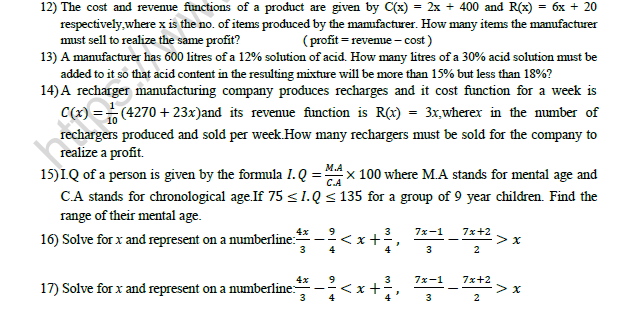 CBSE Class 11 Mathematics Linear Inequalities Worksheet 2