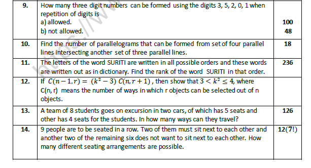 CBSE Class 11 Mathematics Permutation And Combination Worksheet Set A 2