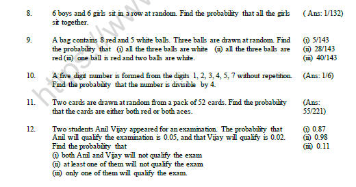 CBSE Class 11 Mathematics Probability Worksheet Set A 2