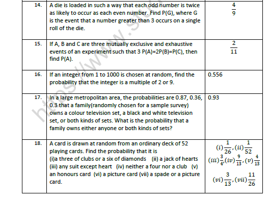 CBSE Class 11 Mathematics Probability Worksheet Set B 4