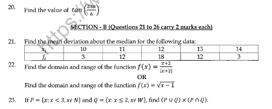 CBSE Class 11 Mathematics Question Paper Set W 3