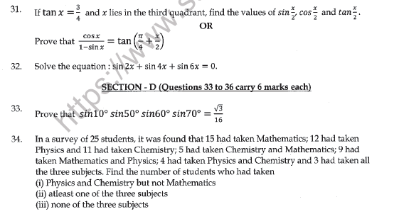 CBSE Class 11 Mathematics Question Paper Set X 5