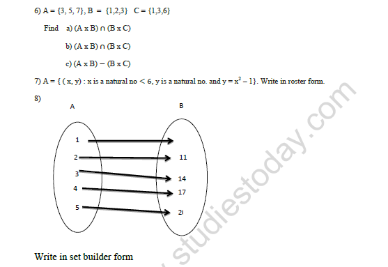 CBSE Class 11 Mathematics Relations And Functions Worksheet Set A 3