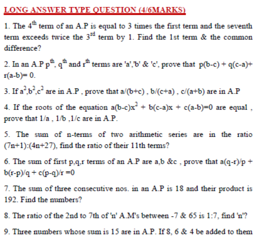 CBSE Class 11 Mathematics Sequence And Series Formulas And Questions