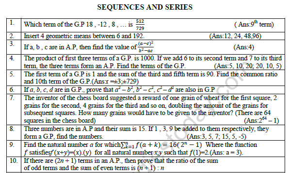 CBSE Class 11 Mathematics Sequences And Series Worksheet Set A 1
