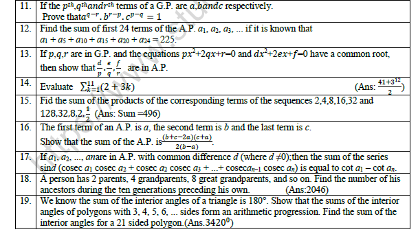 CBSE Class 11 Mathematics Sequences And Series Worksheet Set A 2