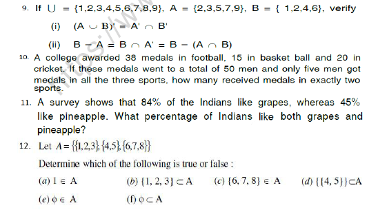 CBSE Class 11 Mathematics Sets Worksheet Set A 2