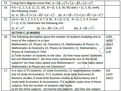 CBSE Class 11 Mathematics Sets Worksheet Set C 2