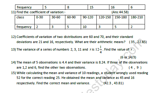 CBSE Class 11 Mathematics Statistics Worksheet Set A 2