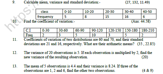 CBSE Class 11 Mathematics Statistics Worksheet Set B 2