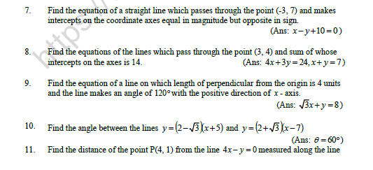 CBSE Class 11 Mathematics Straight Lines Worksheet 2