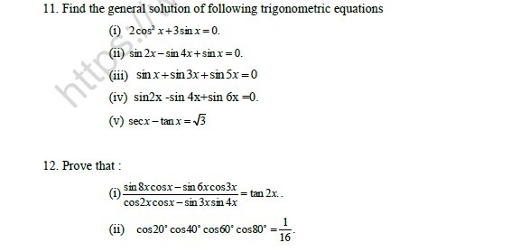 CBSE Class 11 Mathematics Trigonometric Functions Worksheet Set A 2