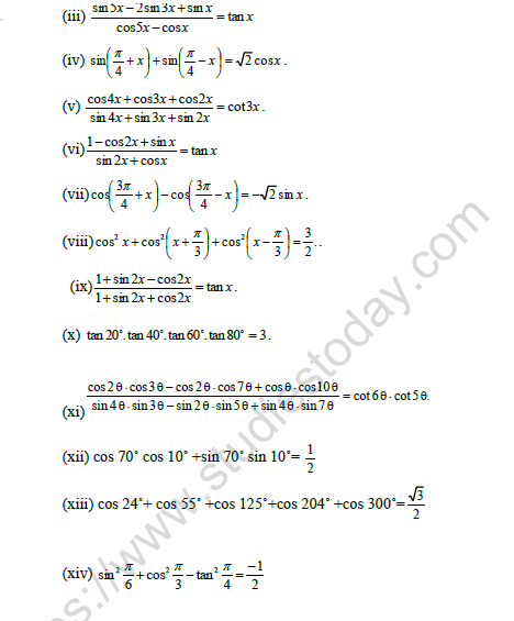 CBSE Class 11 Mathematics Trigonometric Functions Worksheet Set A 3