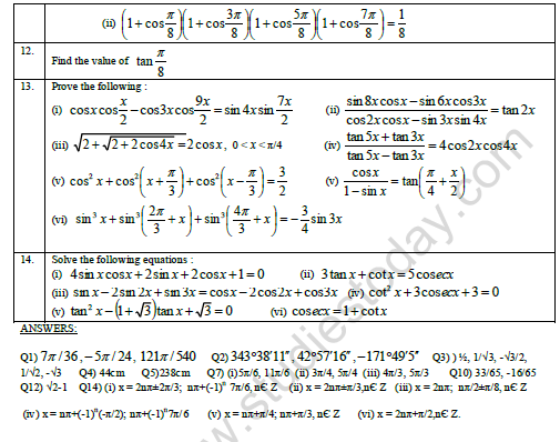 CBSE Class 11 Mathematics Trigonometric Functions Worksheet Set B 2