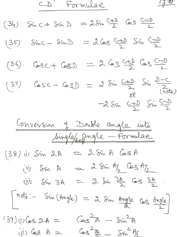CBSE Class 11 Mathematics Trigonometry Notes Set C