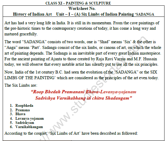 CBSE Class 11 Painting And Sculpture History of Indian Art Worksheet 1
