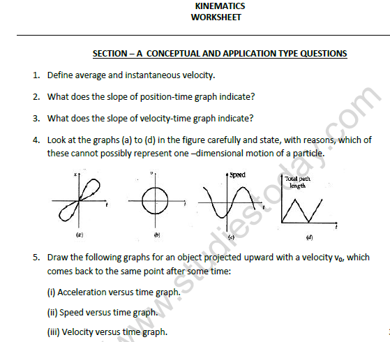CBSE Class 11 Physics Kinematics Worksheet Set A 1