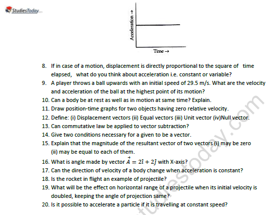 CBSE Class 11 Physics Kinematics Worksheet Set A 3