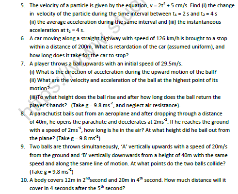 CBSE Class 11 Physics Kinematics Worksheet Set A 6