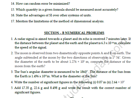 CBSE Class 11 Physics Physical World And Dimension Worksheet Set A 2