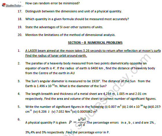 CBSE Class 11 Physics Physical World And Dimension Worksheet Set B 3