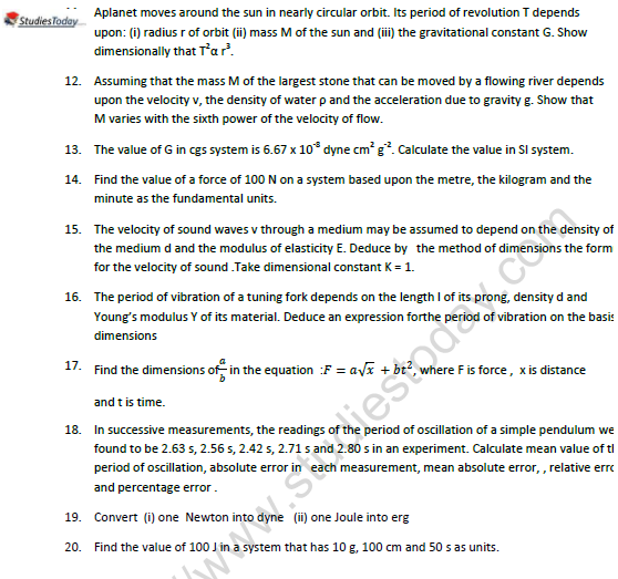 CBSE Class 11 Physics Physical World And Dimension Worksheet Set B 5