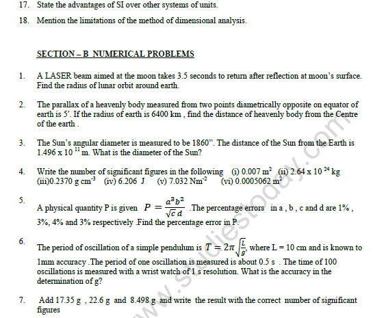 CBSE Class 11 Physics Physical World And Measurements Worksheet Se A 2