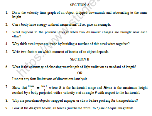 CBSE Class 11 Physics Question Paper Set X Solved 1
