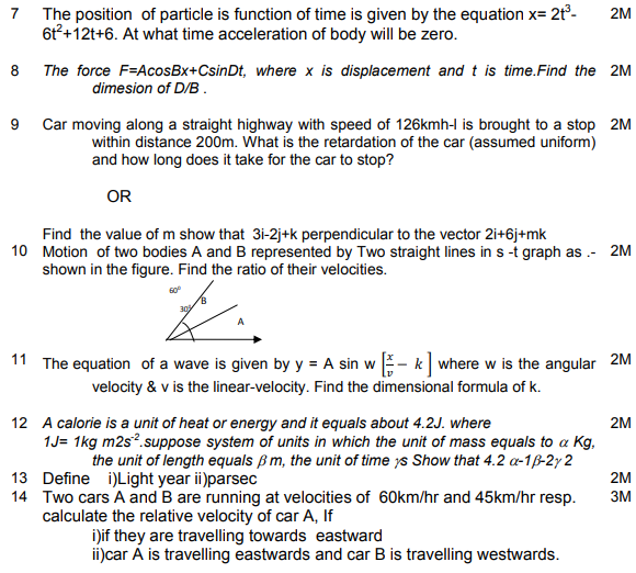 CBSE Class 11 Physics Sample Paper Set W