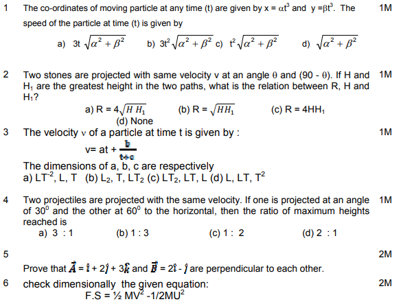 CBSE Class 11 Physics Sample Paper Set W