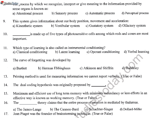 CBSE Class 11 Psychology Question Paper Set H Solved 2