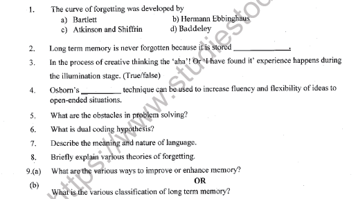 CBSE Class 11 Psychology Worksheet Set A Solved